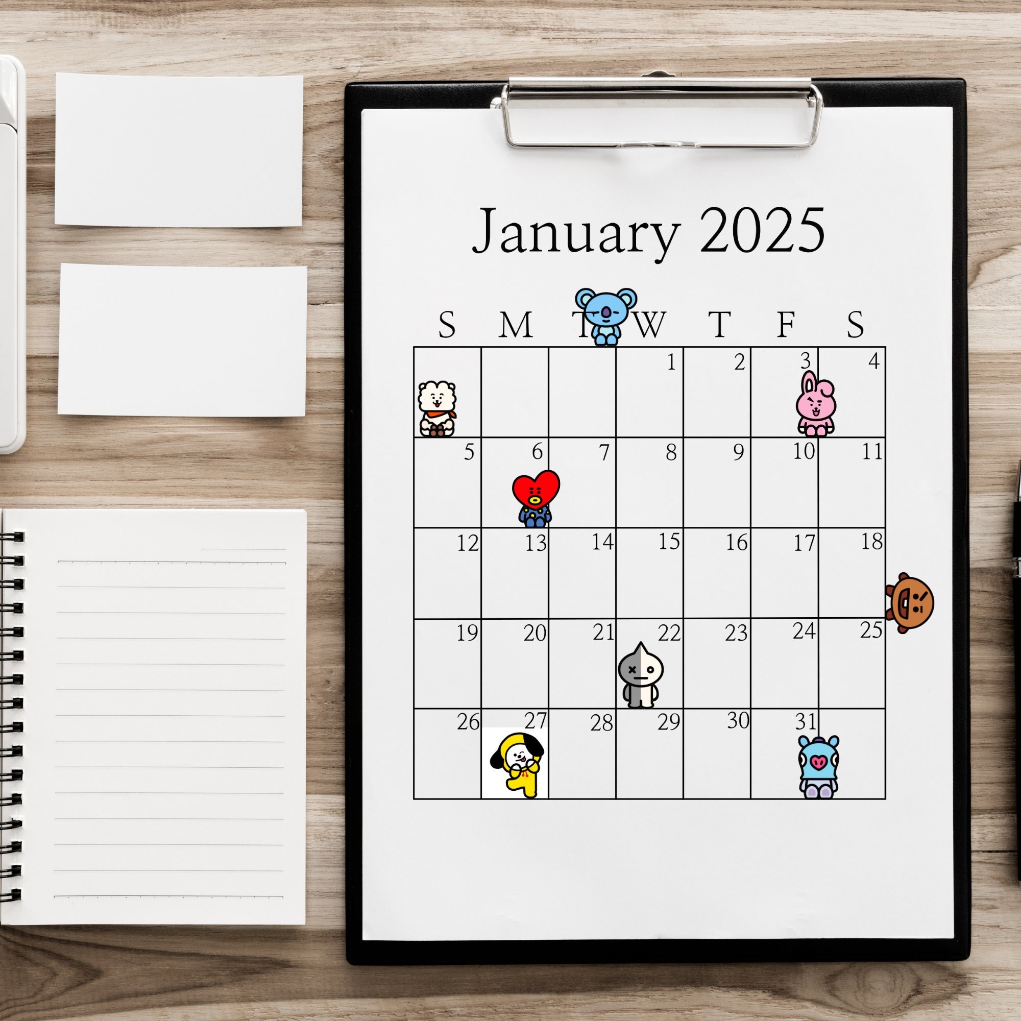 2025 BT21 Printable Calendar BTS Calendar Monthly Calendar A4 A3 Portrait Printable PDF Etsy
