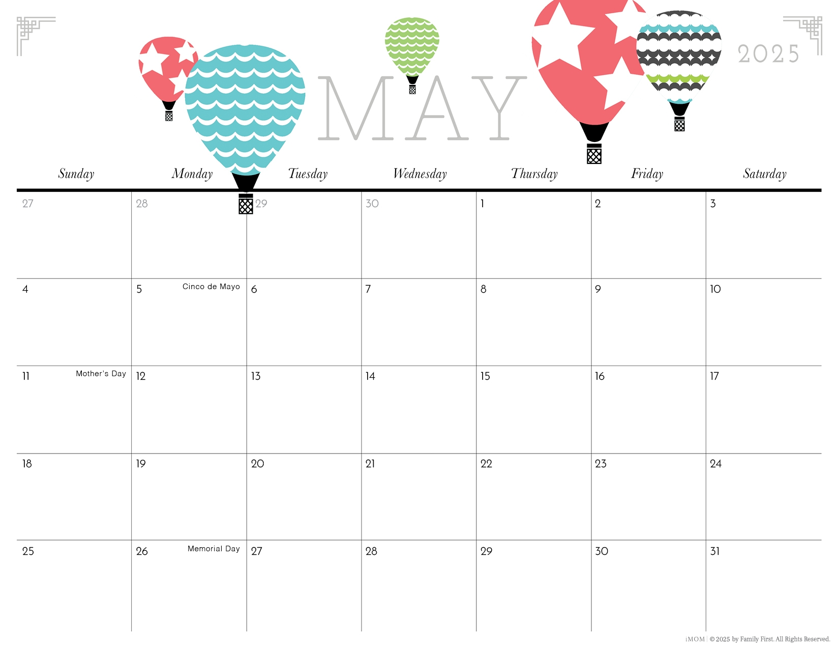 Free Cute Printable Calendar May 2025
