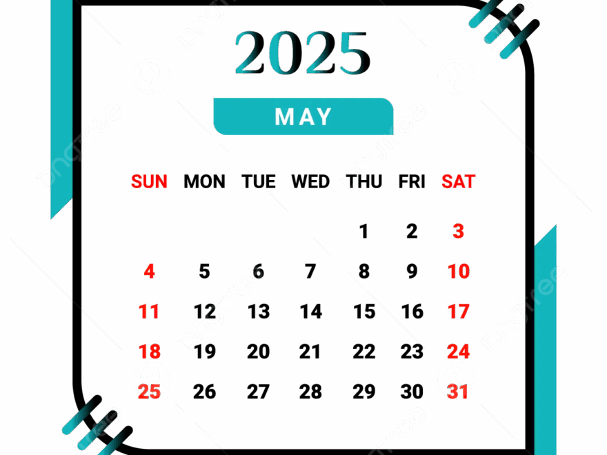 2025 May Month Calendar With Black And Green Vector Monthly Calendar Calendar May 2025 PNG And Vector With Transparent Background For Free Download