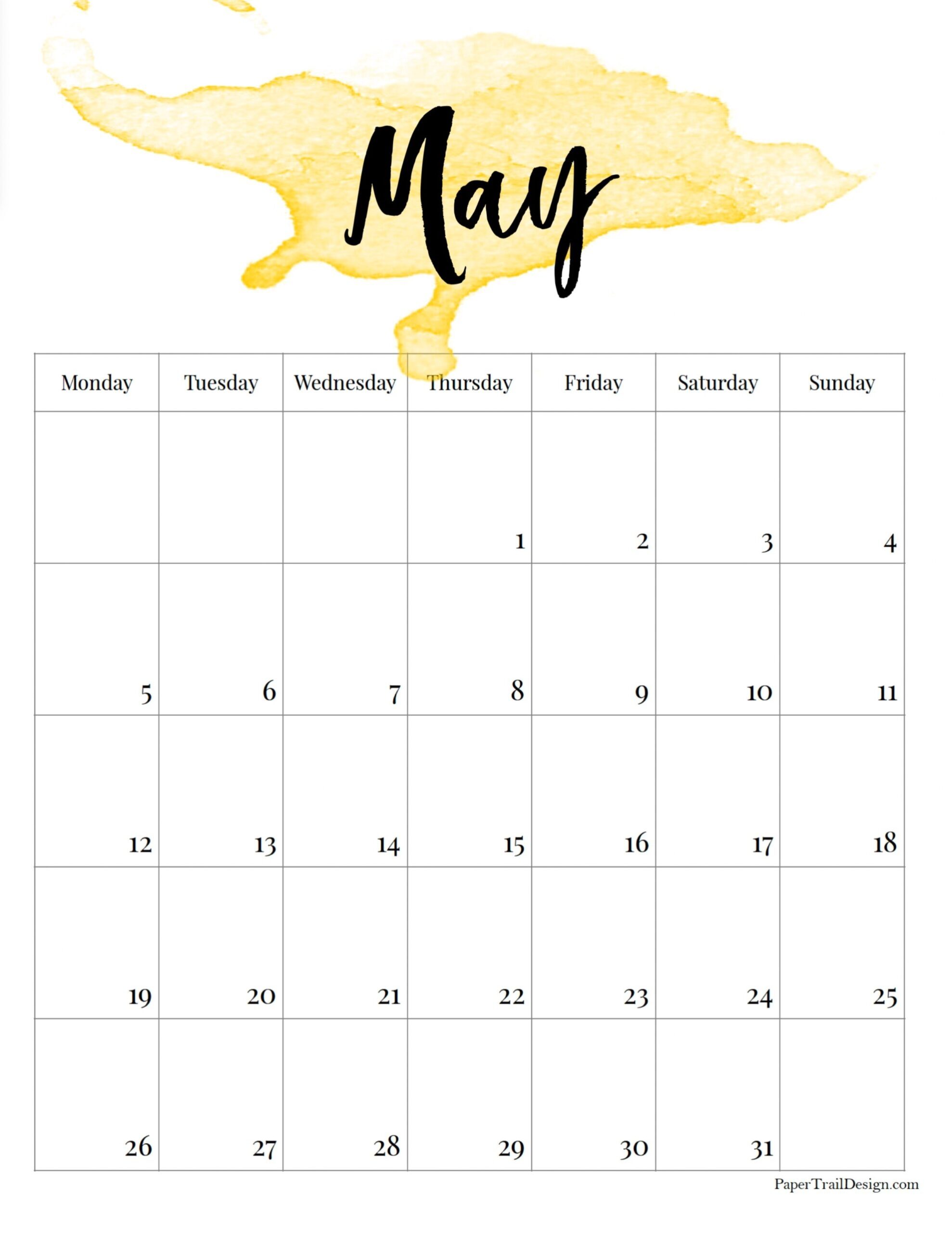 2025 Monday Start Watercolor Calendar Paper Trail Design