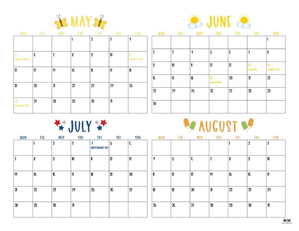 2025 Summer Calendars 27 FREE Printables Printabulls