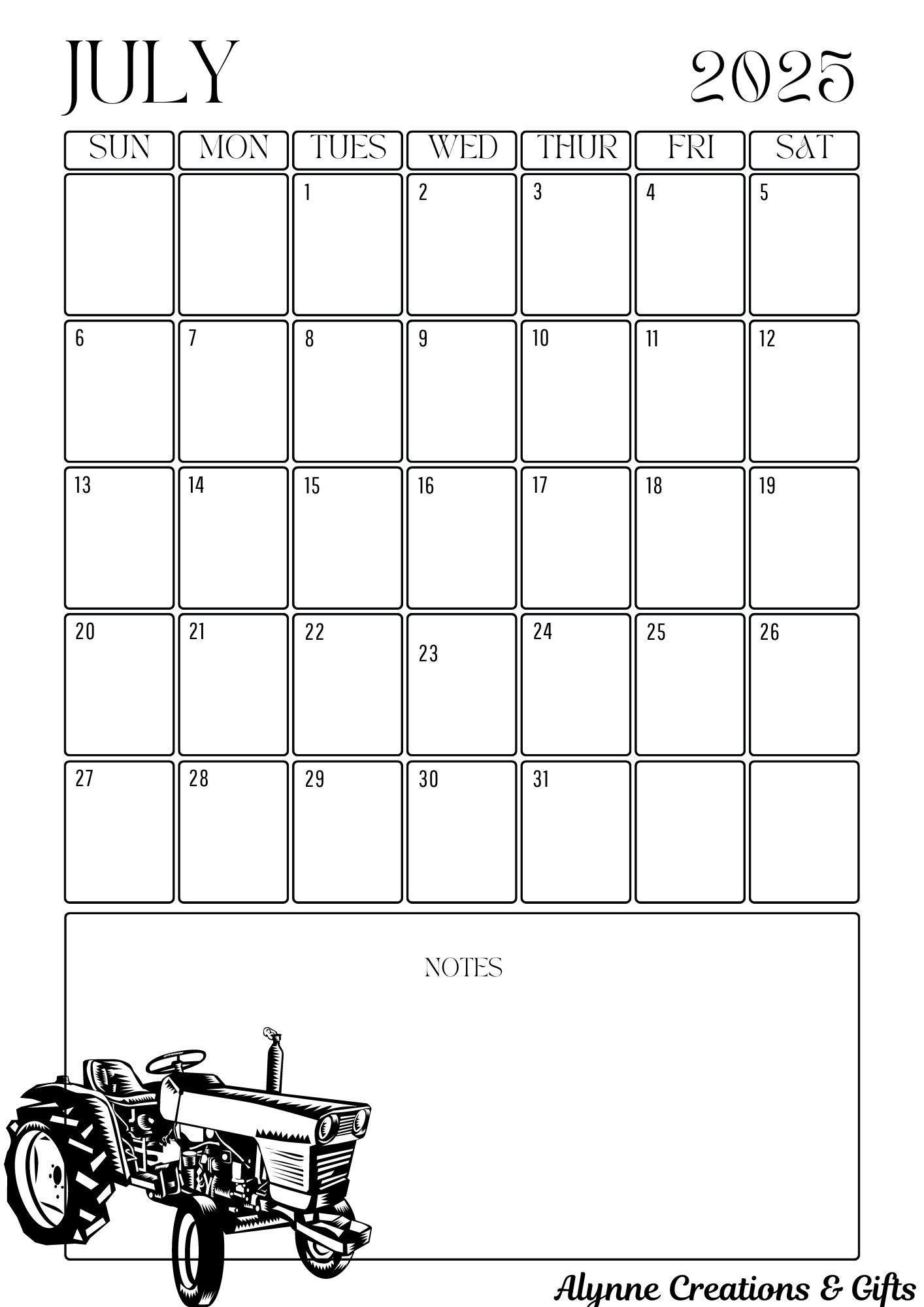 2025 Tractor Monthly Calendar Etsy Canada