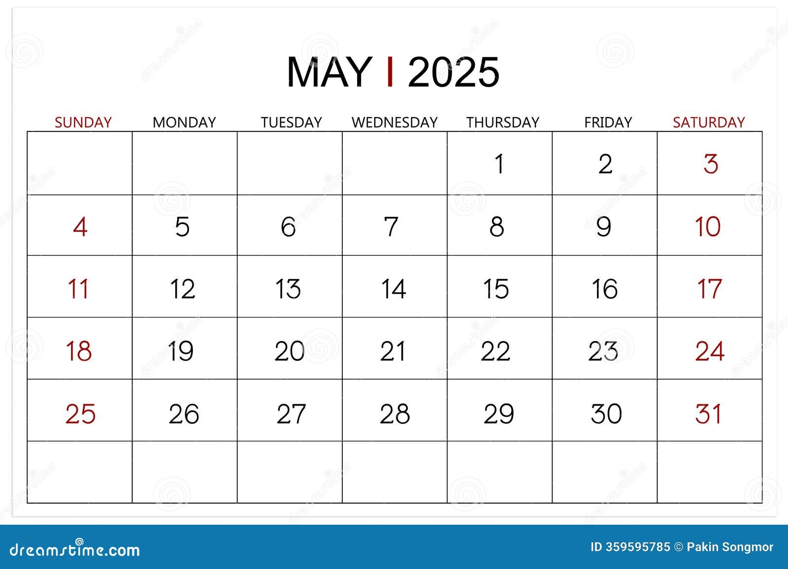 May 2025 Printable Calendar Public Domain Free Use
