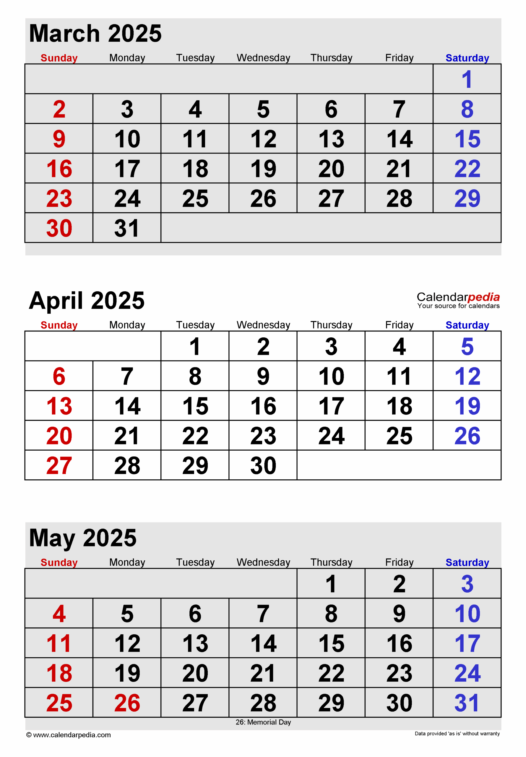 March April May June 2025 Calendar