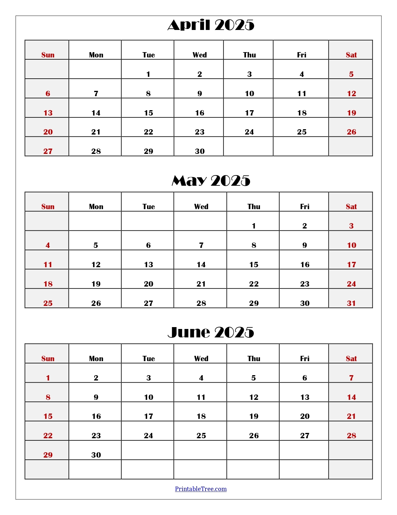 Calendar 2025 April May June