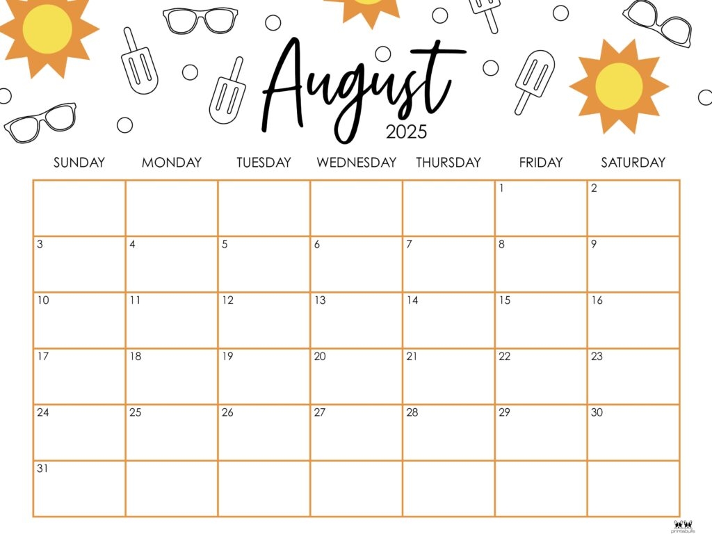 August 2025 Calendars 107 FREE Printables Printabulls