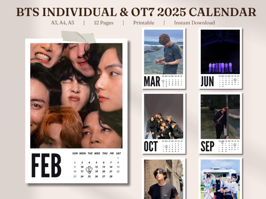 BTS Calendar 2025 Individual And OT7 A3 A4 A5 PDF BTS Digital Calendar Desk And Wall Calendar Printable Instant Download Etsy