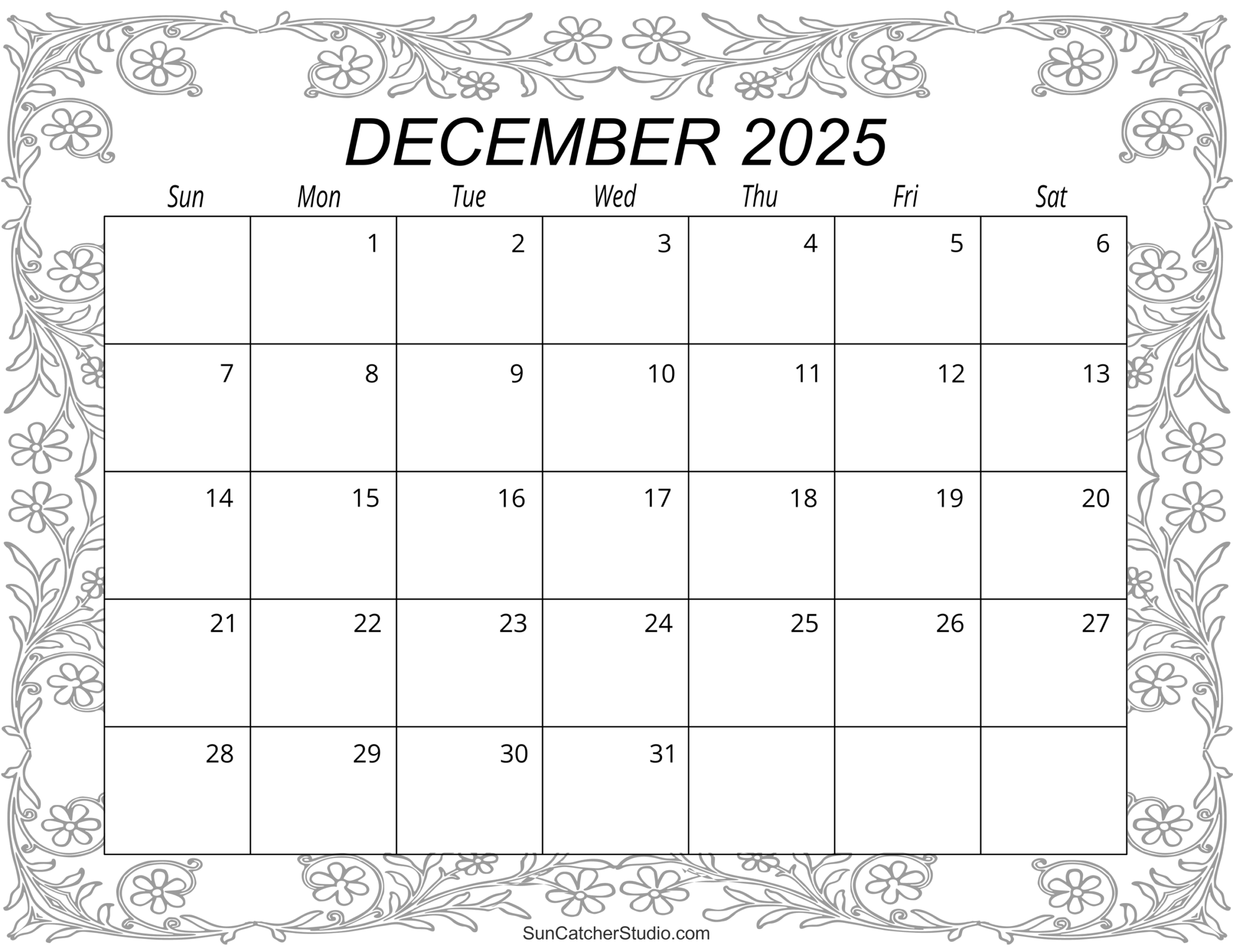 December 2025 Calendar Free Printable Free Printables Monograms Design Tools Patterns DIY Projects