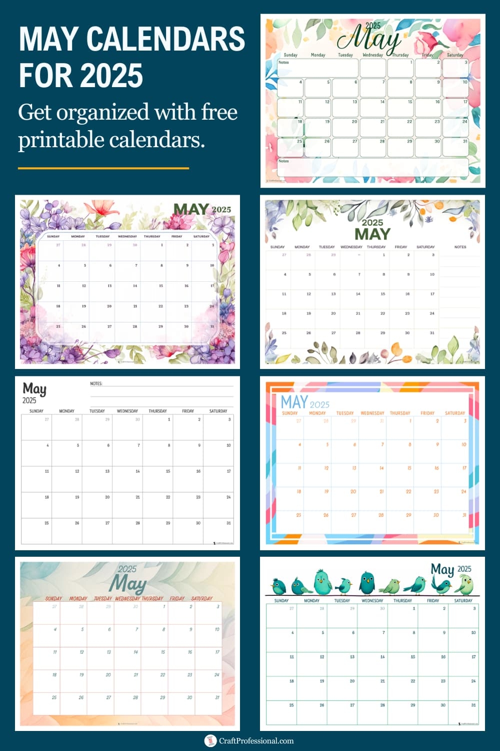 Large Block Printable May 2025 Monthly Calendar
