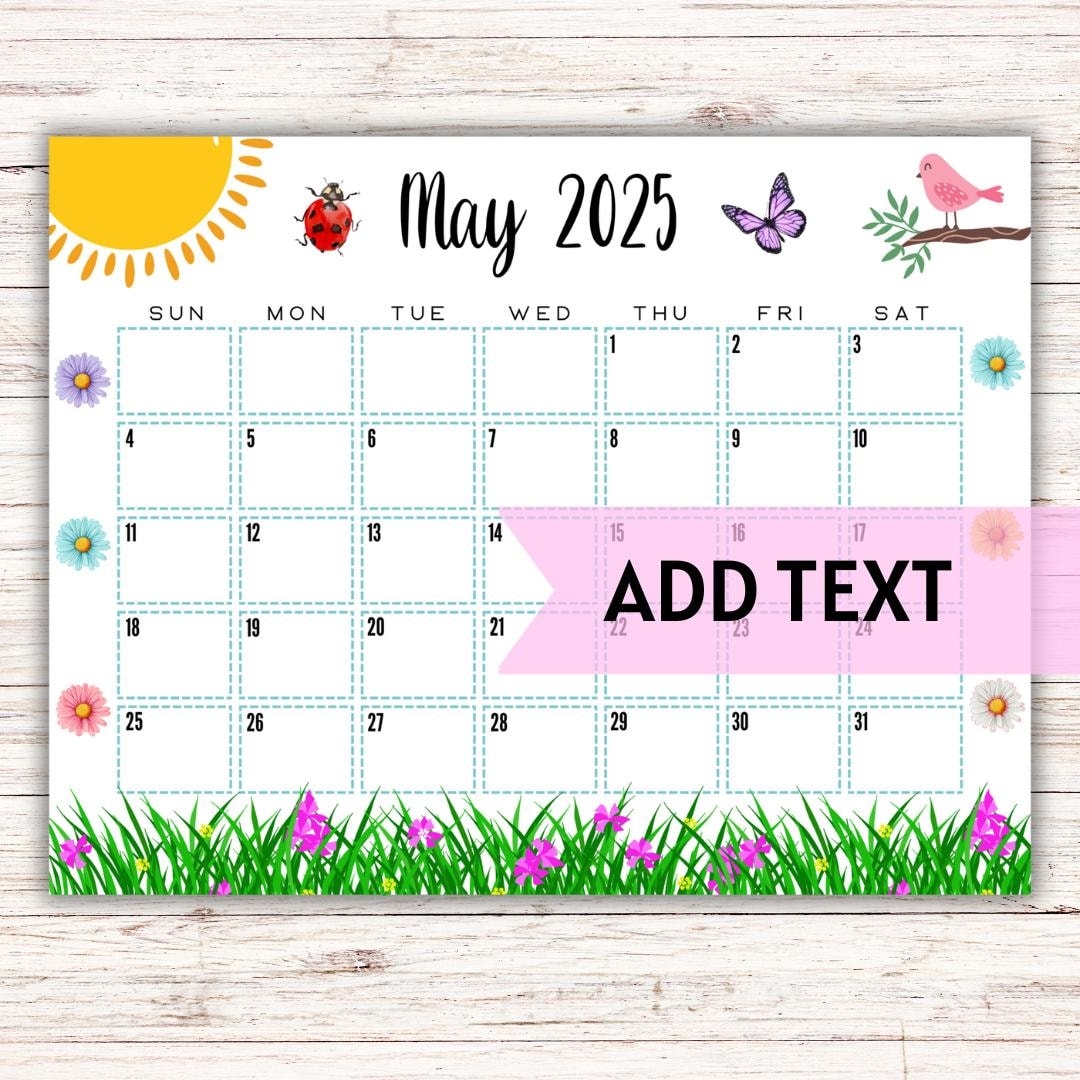 EDITABLE Printable May Calendar 2025 Cute Spring May Calendar W Watercolor Daisies And Ladybug Monthly Calendar Fillable Calendar Etsy