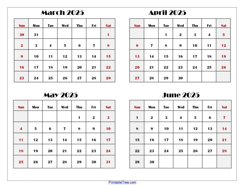 Four Month Calendars 2024 And 2025 Printable PDF 4 Months Calendar One Page