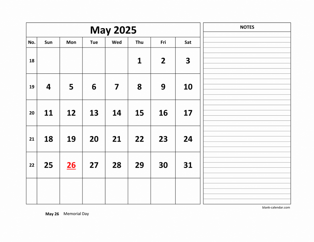 Free Download Printable May 2025 Calendar Large Space For Appointment And Notes
