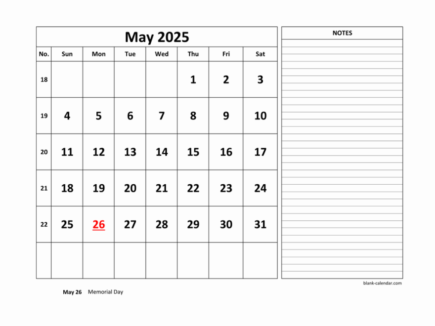 Free Download Printable May 2025 Calendar Large Space For Appointment And Notes