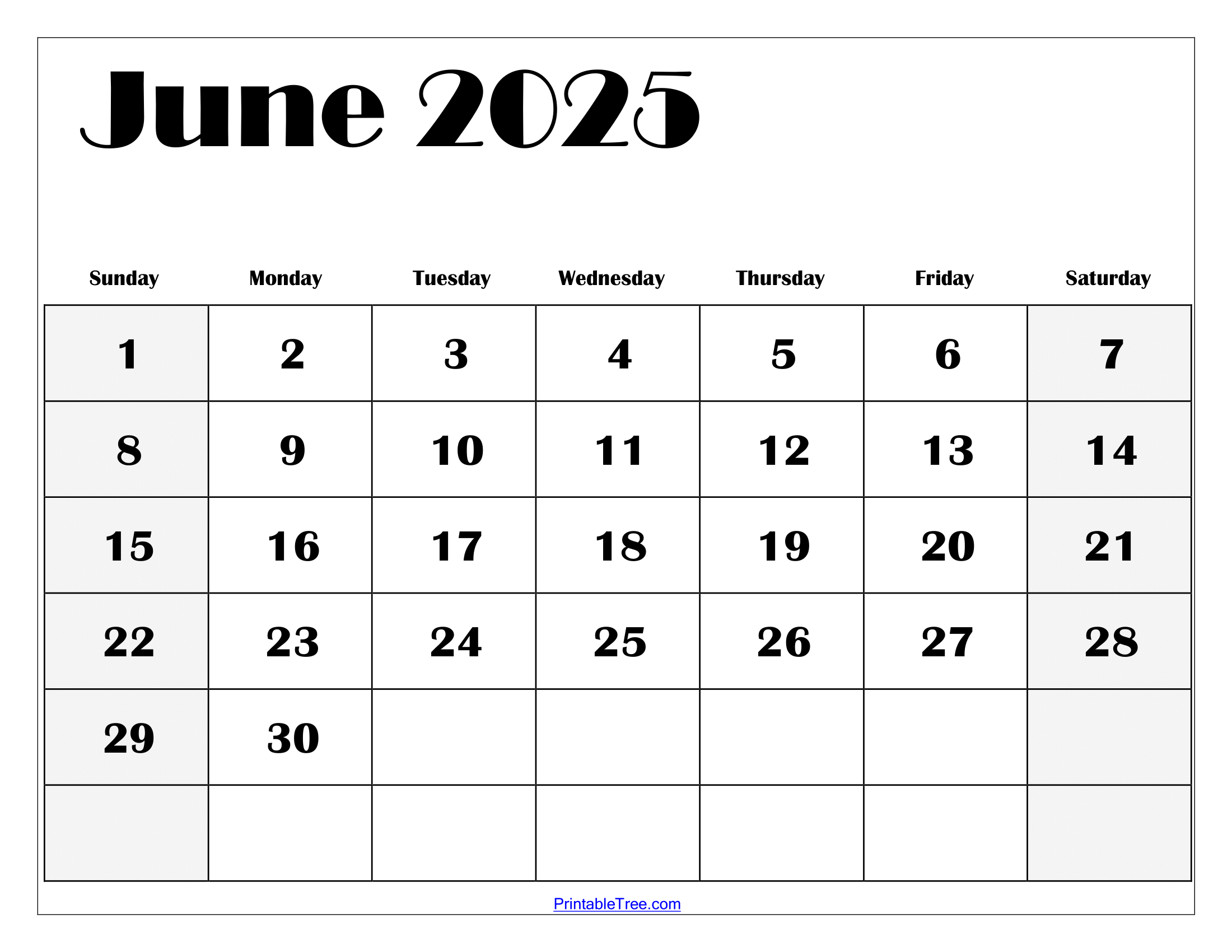 Blank Calendar For June 2025