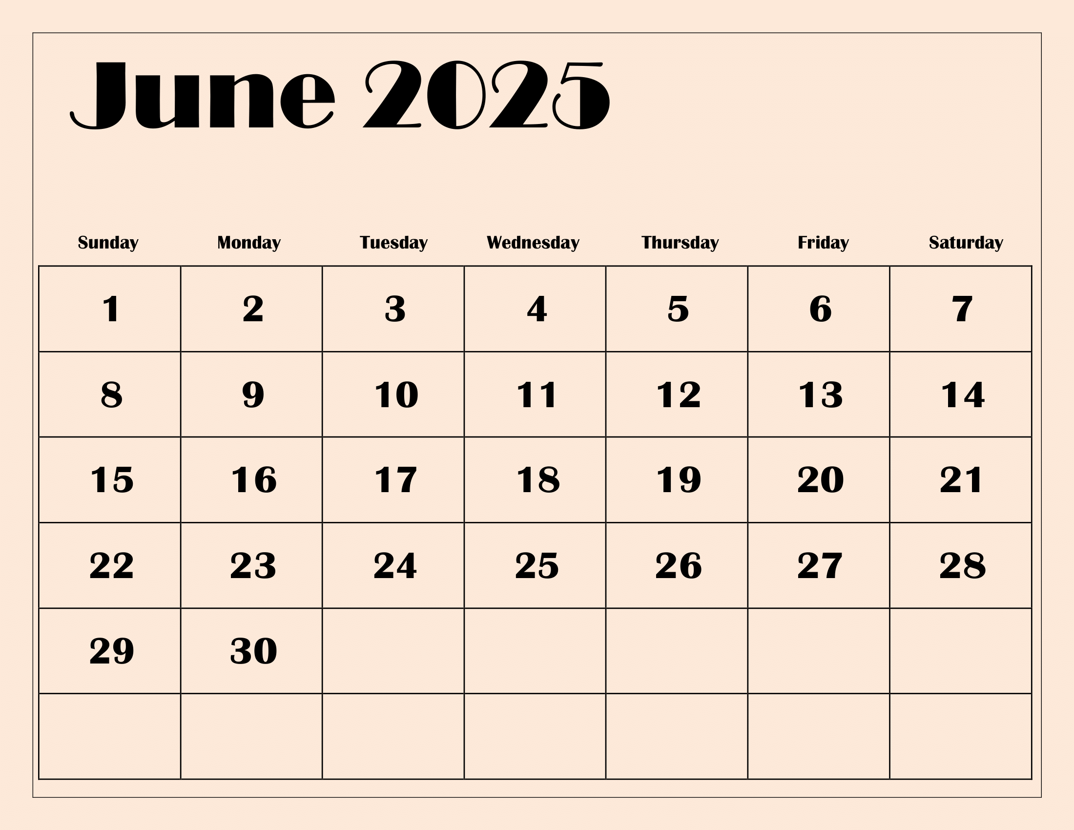 Blank Calendar June 2025 Printable