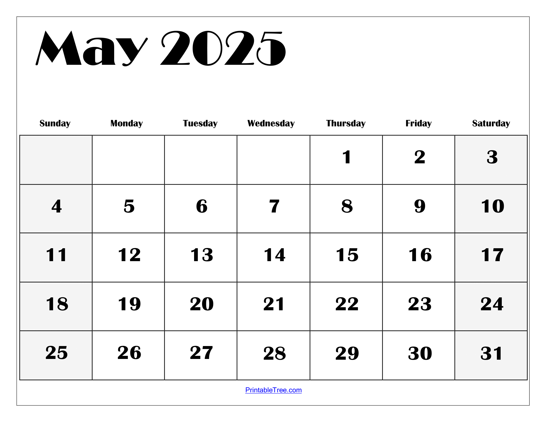 Free May 2025 Calendar Printable PDF Template With Holidays