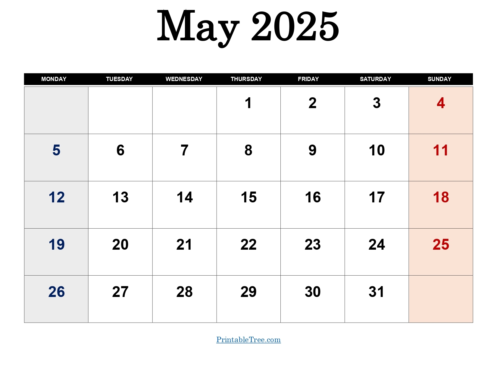 Free May 2025 Calendar Printable PDF Template With Holidays