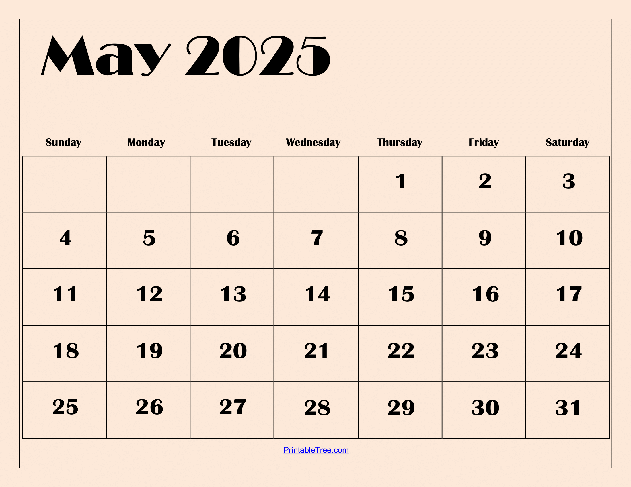 2025 Calendar Printable Free Printable Calendar May 2025