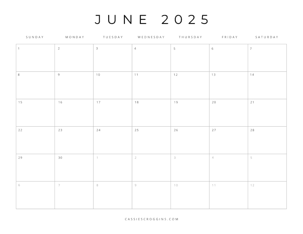Blank June 2025 Calendar Printable