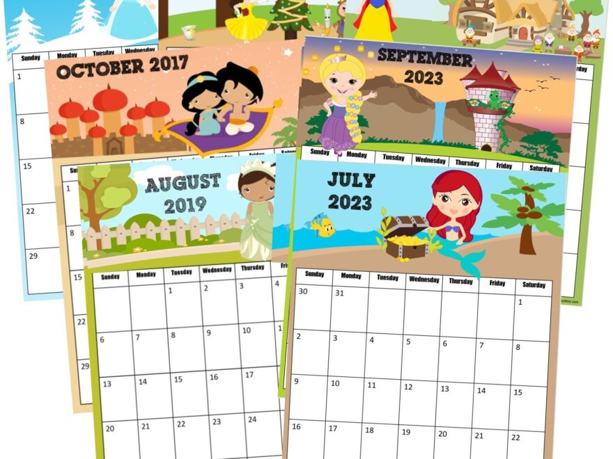 Free Printable Disney Princess Calendar 2025