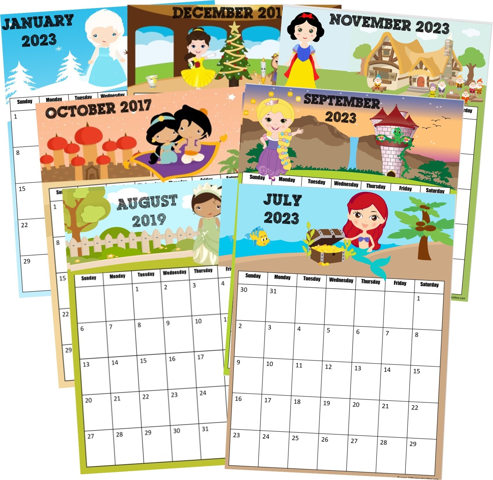  Free Printable Disney Princess Calendar 2025