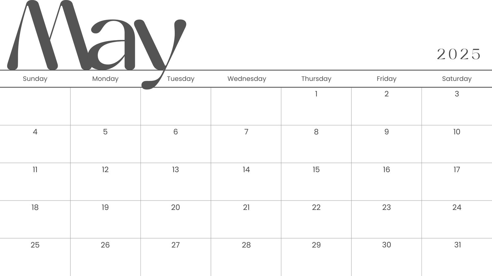 Month Of May 2025 Printable Calendar