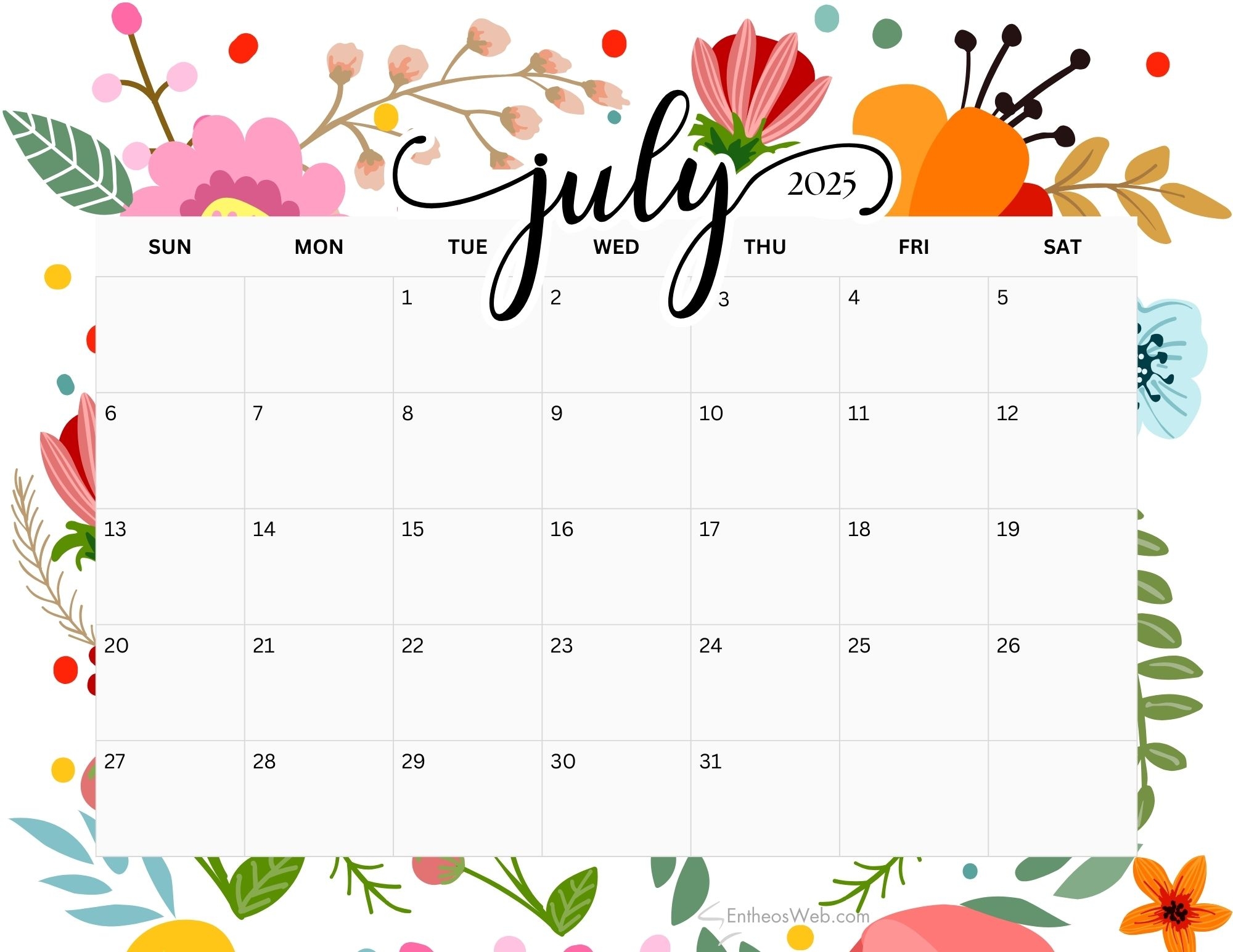 May Calendar Printable July 2025 Calendar Printable Free