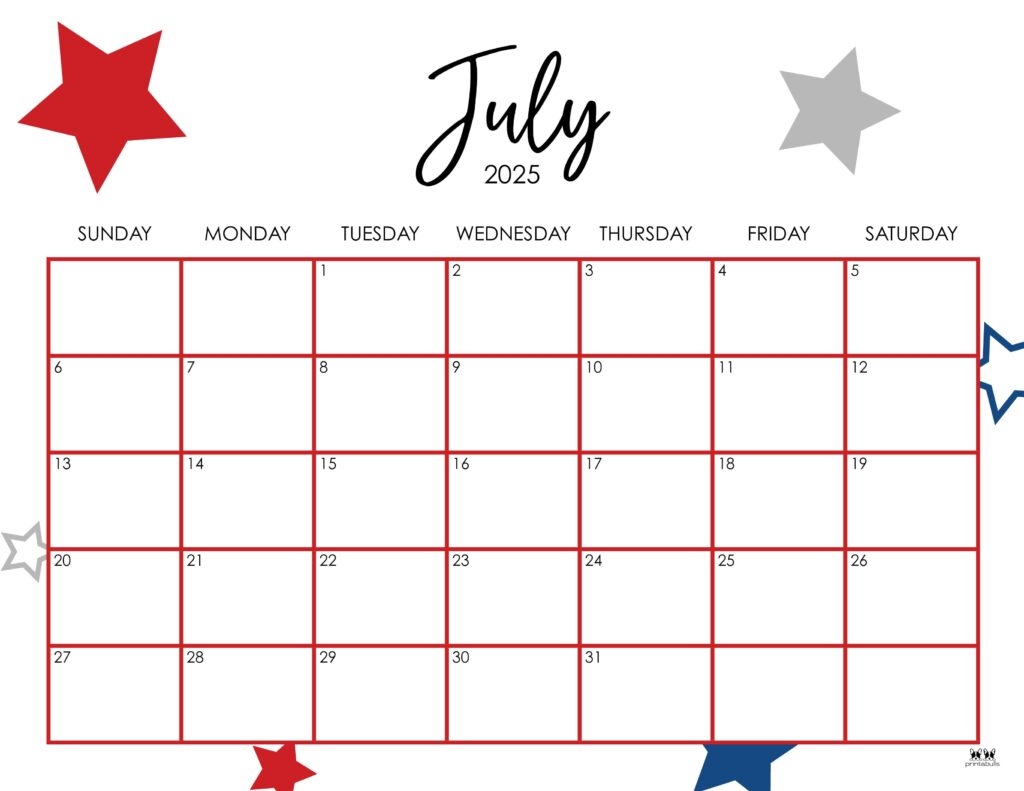 July 2025 Calendars 107 FREE Printables Printabulls