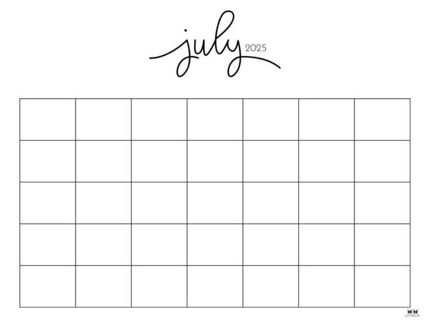July 2025 Calendars 107 FREE Printables Printabulls