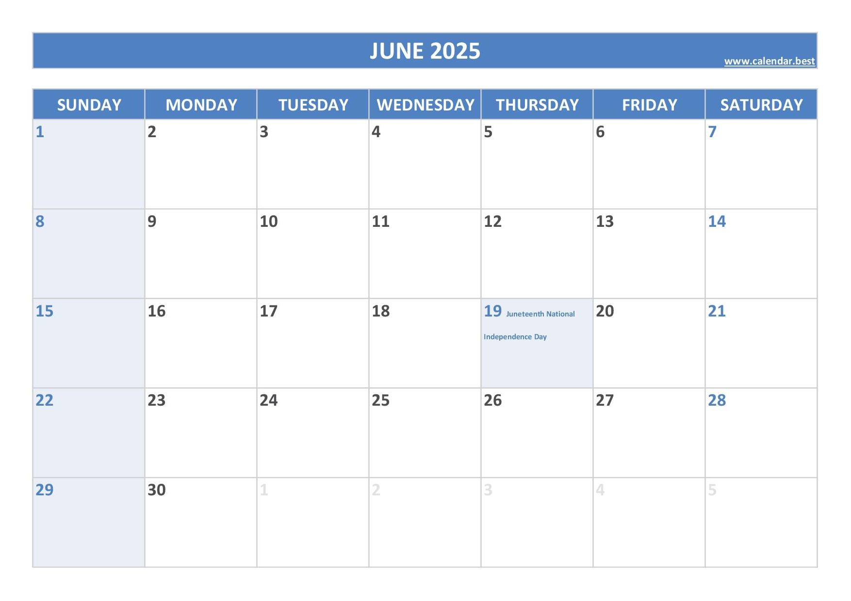 Printable June 2025 Calendar With Holidays Printable June 2025 Calendar With Holidays