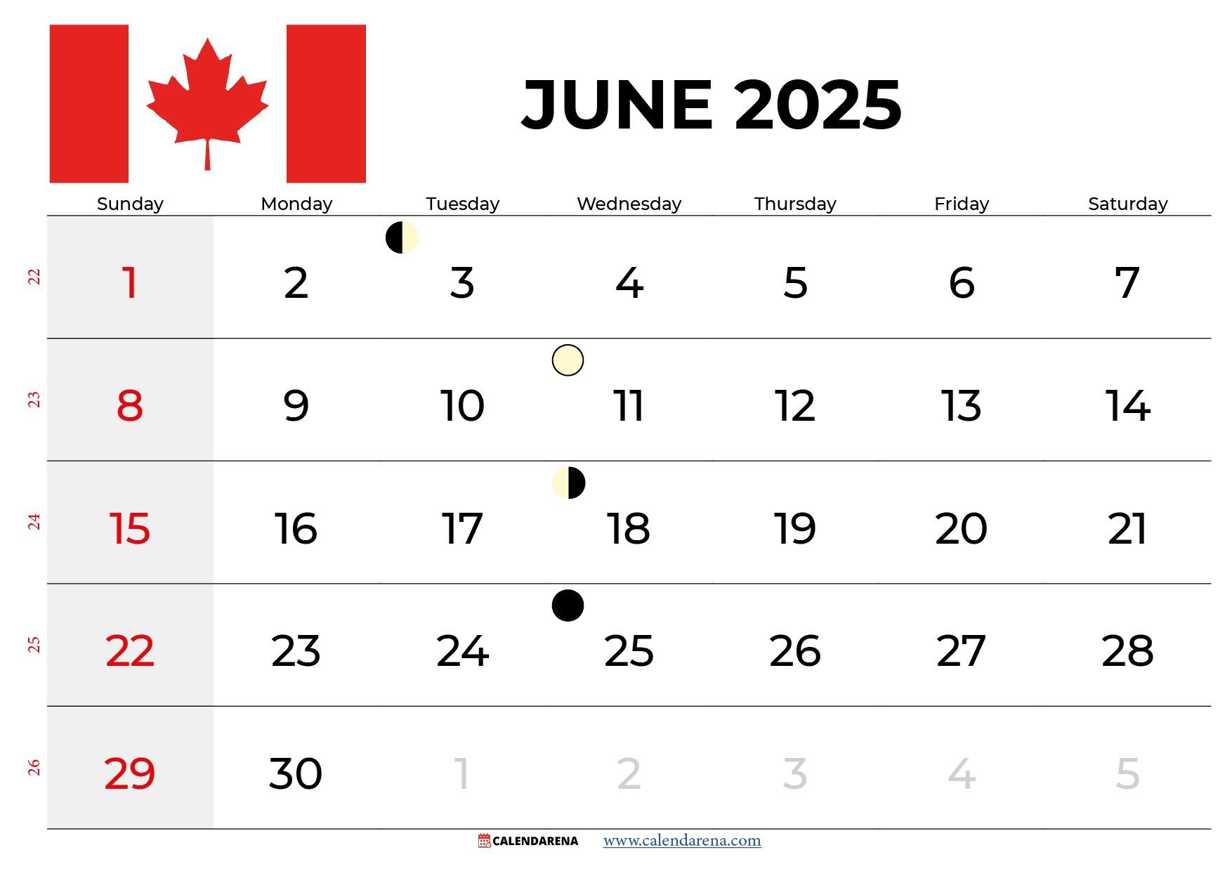 June 2025 Calendar Canada
