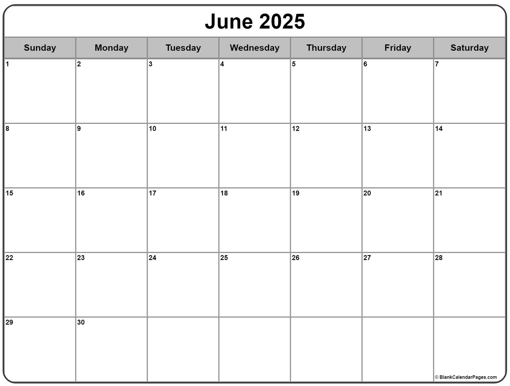 June 2025 Calendar Free Printable Calendars