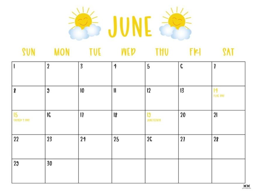 June 2025 Calendars 107 FREE Printables Printabulls