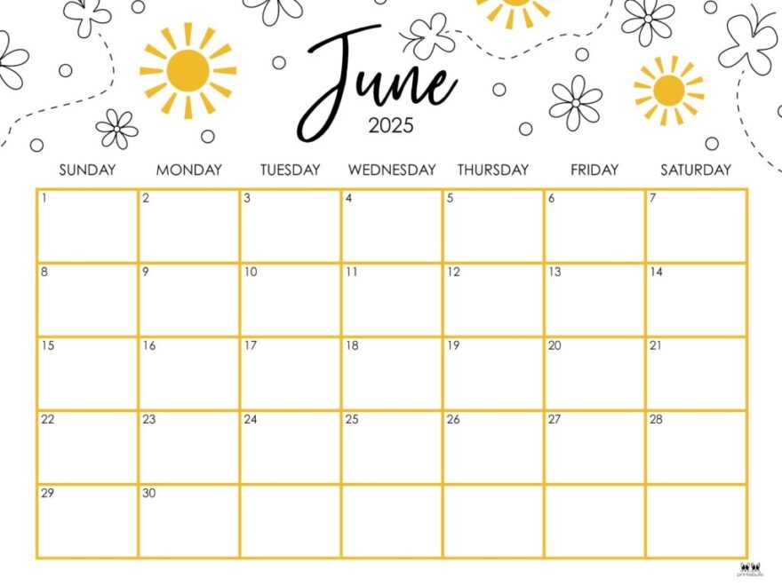 June 2025 Calendars 107 FREE Printables Printabulls