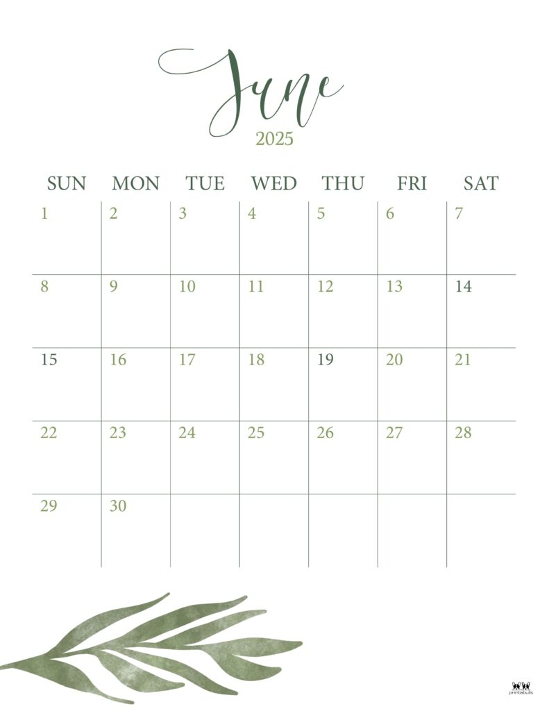 June 2025 Calendars 107 FREE Printables Printabulls