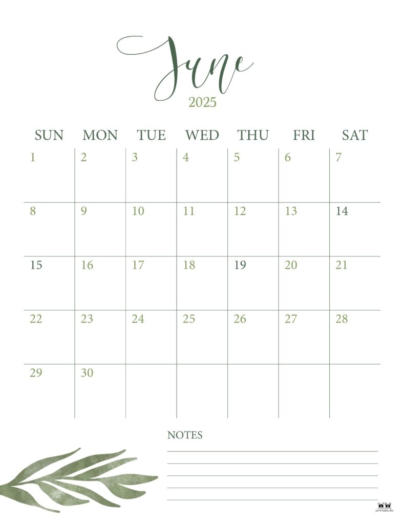 June 2025 Calendars 107 FREE Printables Printabulls