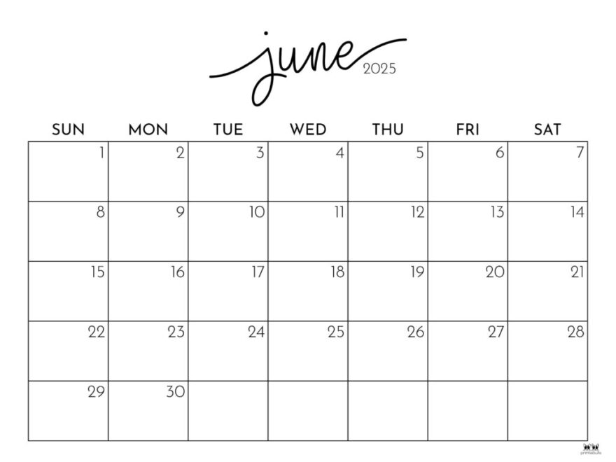 June 2025 Calendars 107 FREE Printables Printabulls