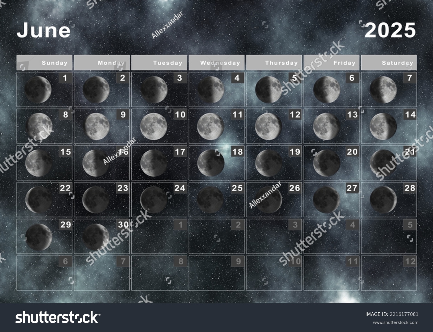 June 2025 Lunar Calendar Moon Cycles Stock Illustration 2216177081 Shutterstock