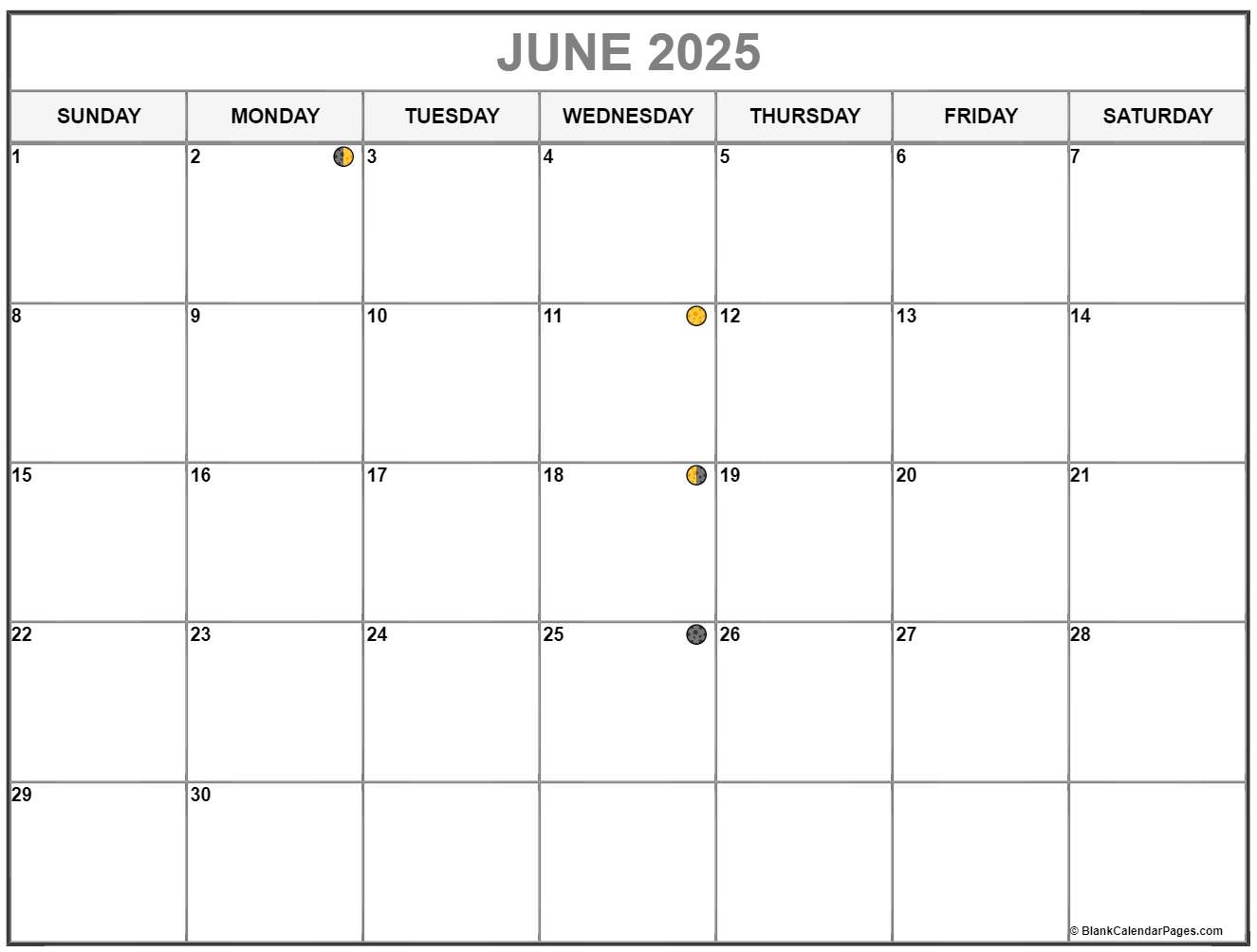 June 2025 Calendar With Moon Phases
