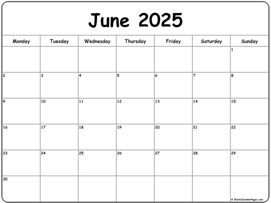 June 2025 Monday Calendar Monday To Sunday