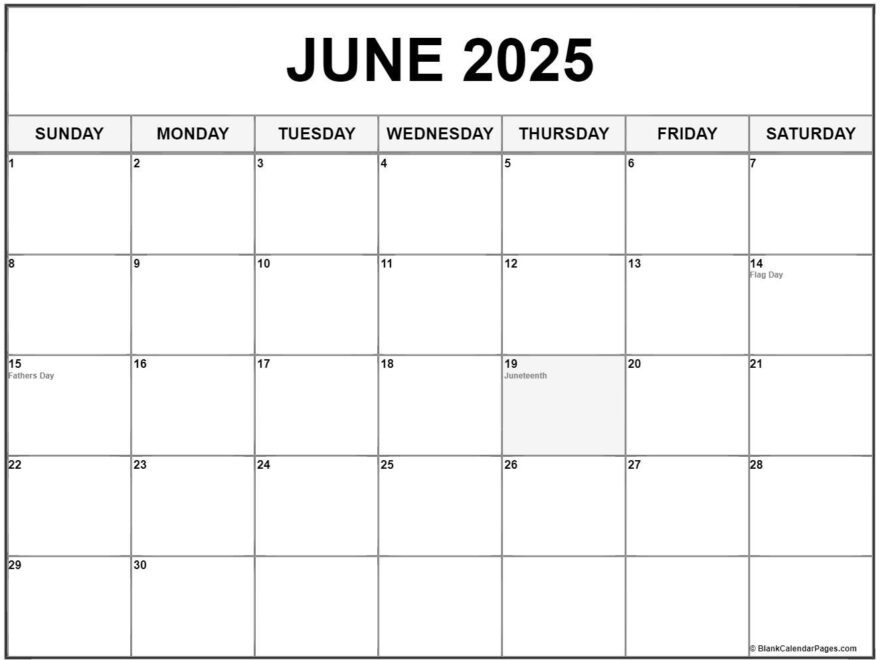June 2025 With Holidays Calendar
