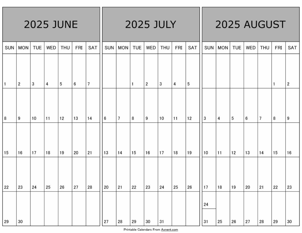 June To August Calendar 2025 Templates Three Months June To August Calendar 2025 Templates Three Months