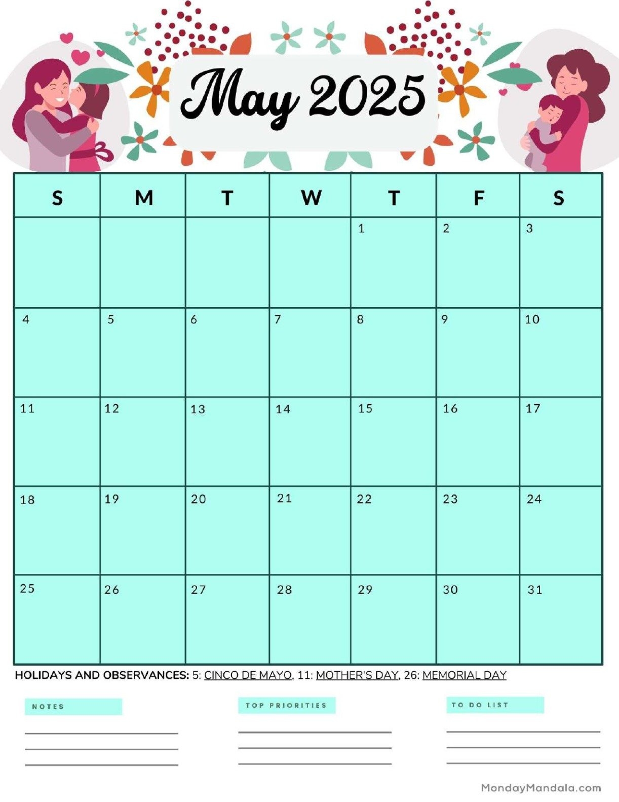 May Printable Calendar 2025 Family Disney