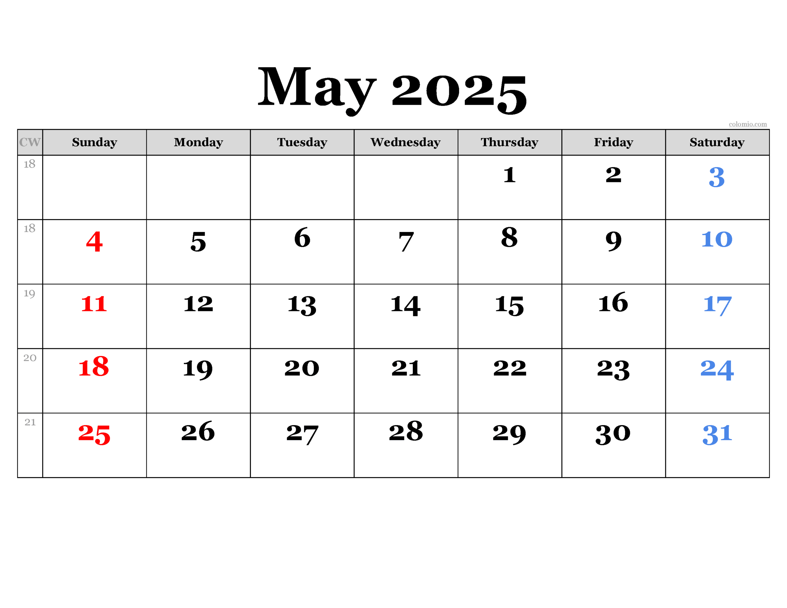May 2025 Calendar Free Printable PDF XLS And PNG