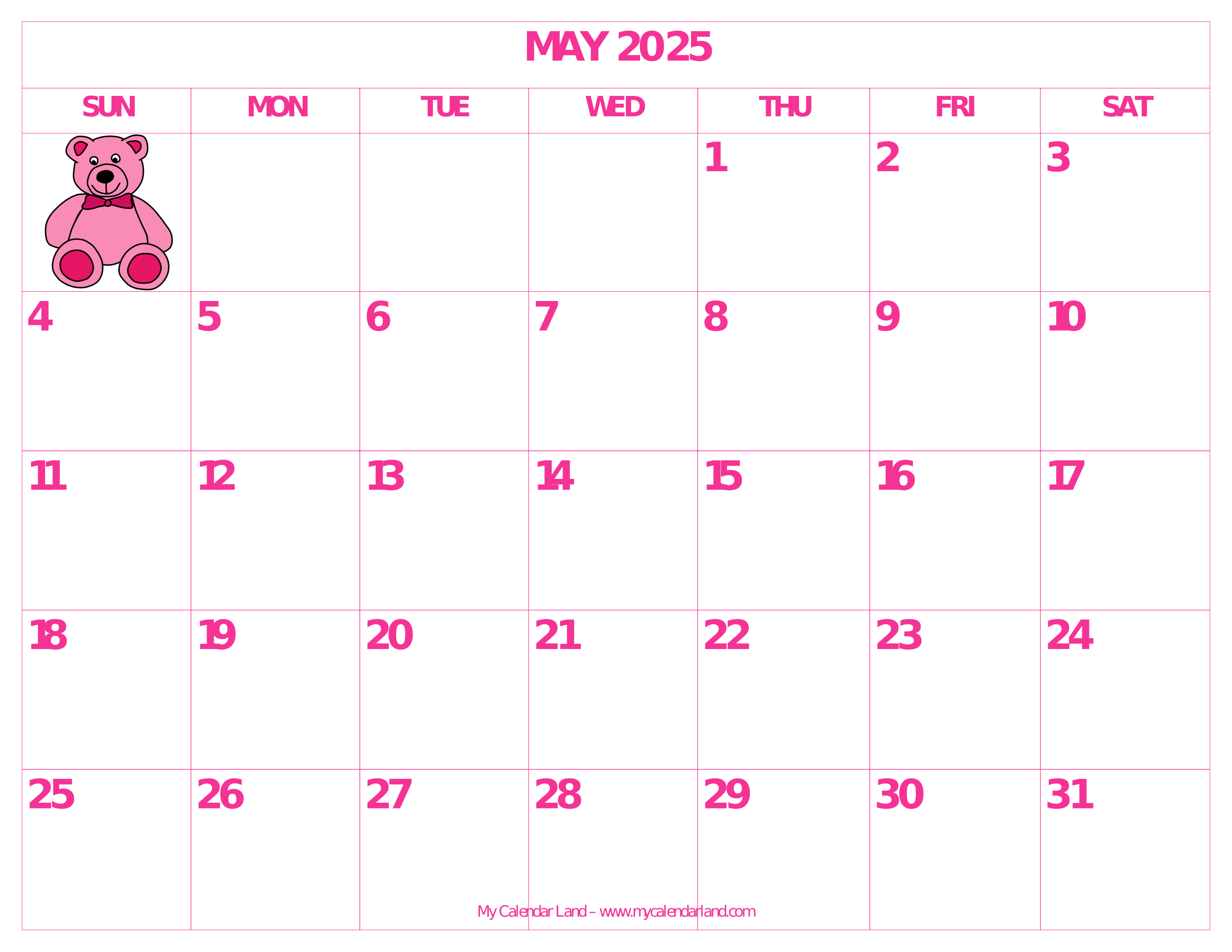 May 2025 Printable Calendar For Kids