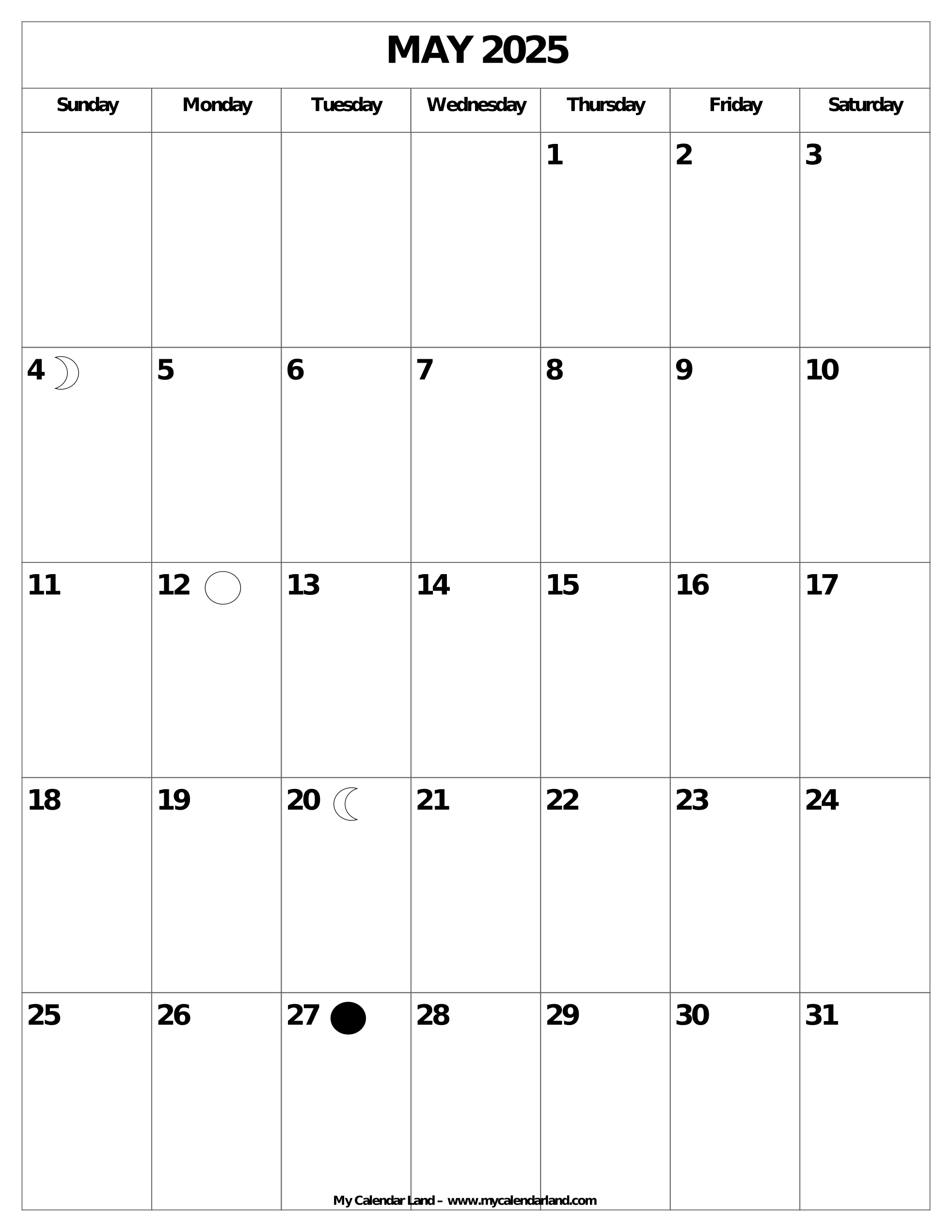 Black And White Printable Calendar May 2025