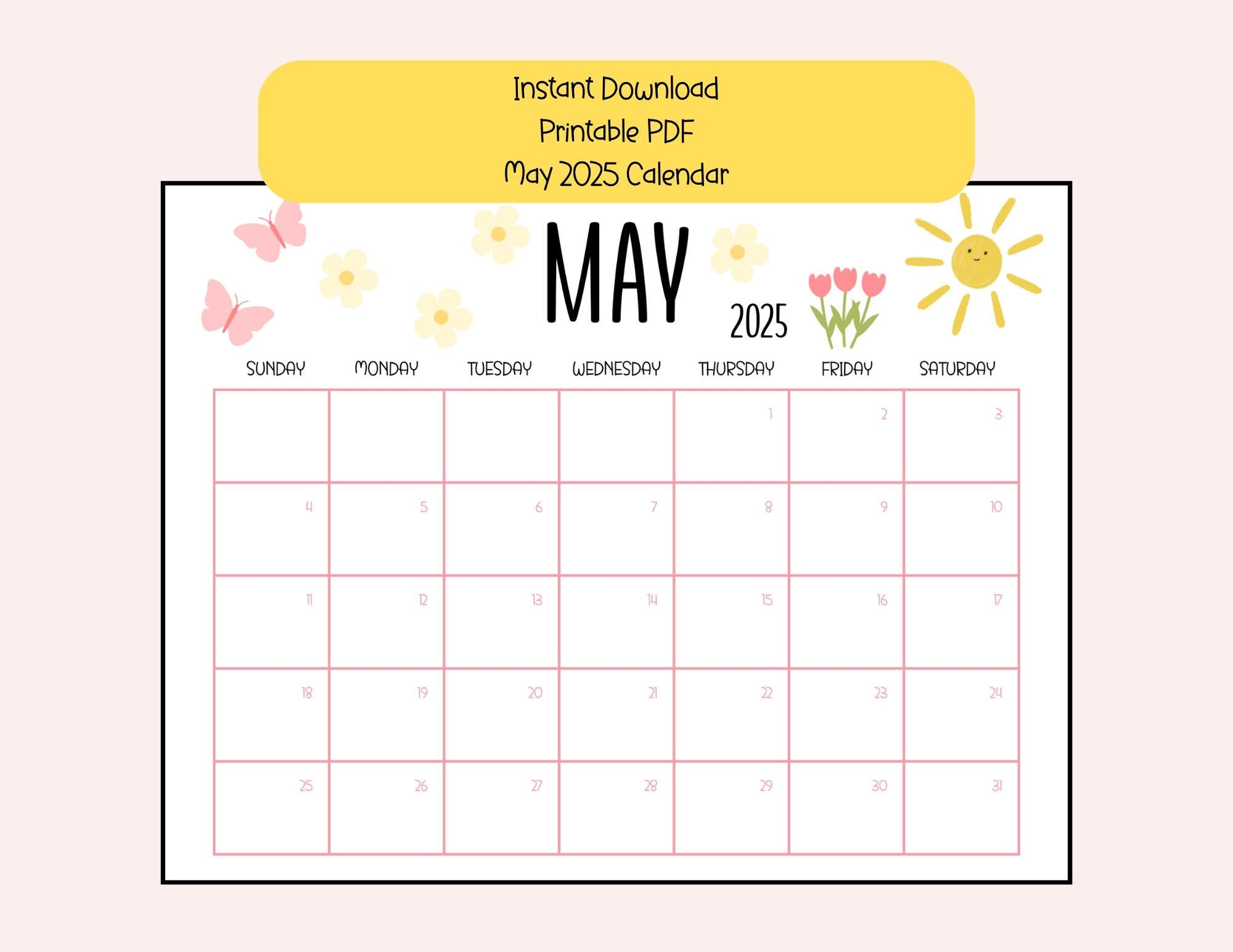 May 2025 Calendar Printable Free Etsy May 2025 Calendar Printable Free Etsy