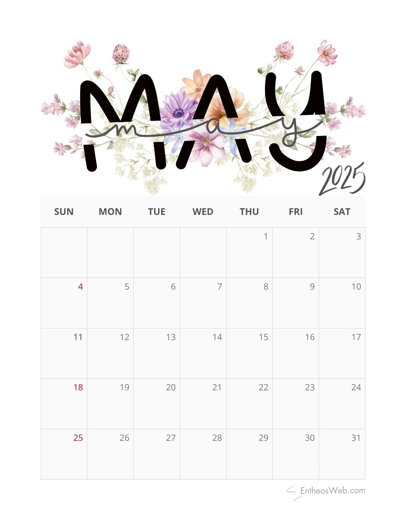 May 2025 Calendar Printables EntheosWeb