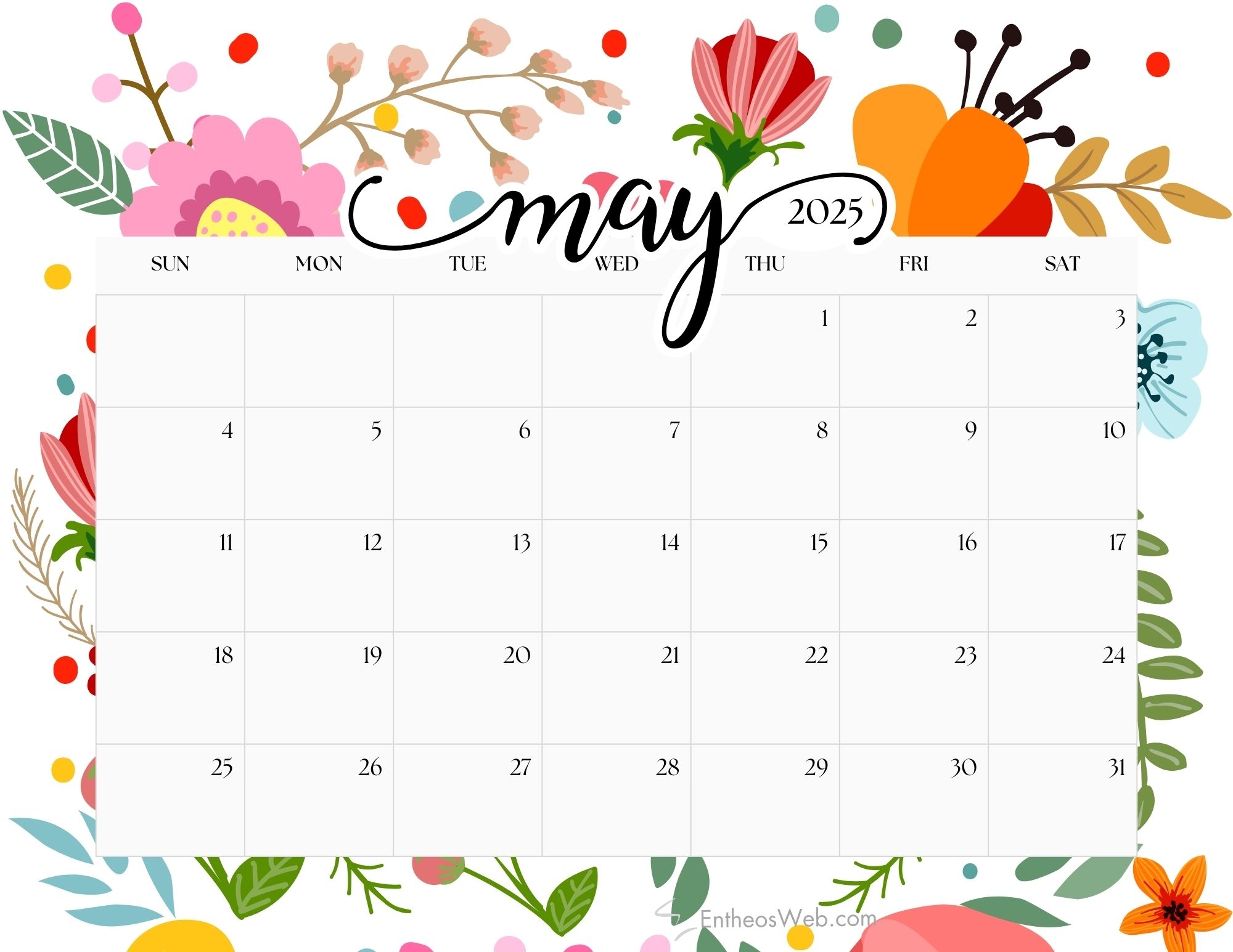 Free Printable Monthly Calendar May 2025