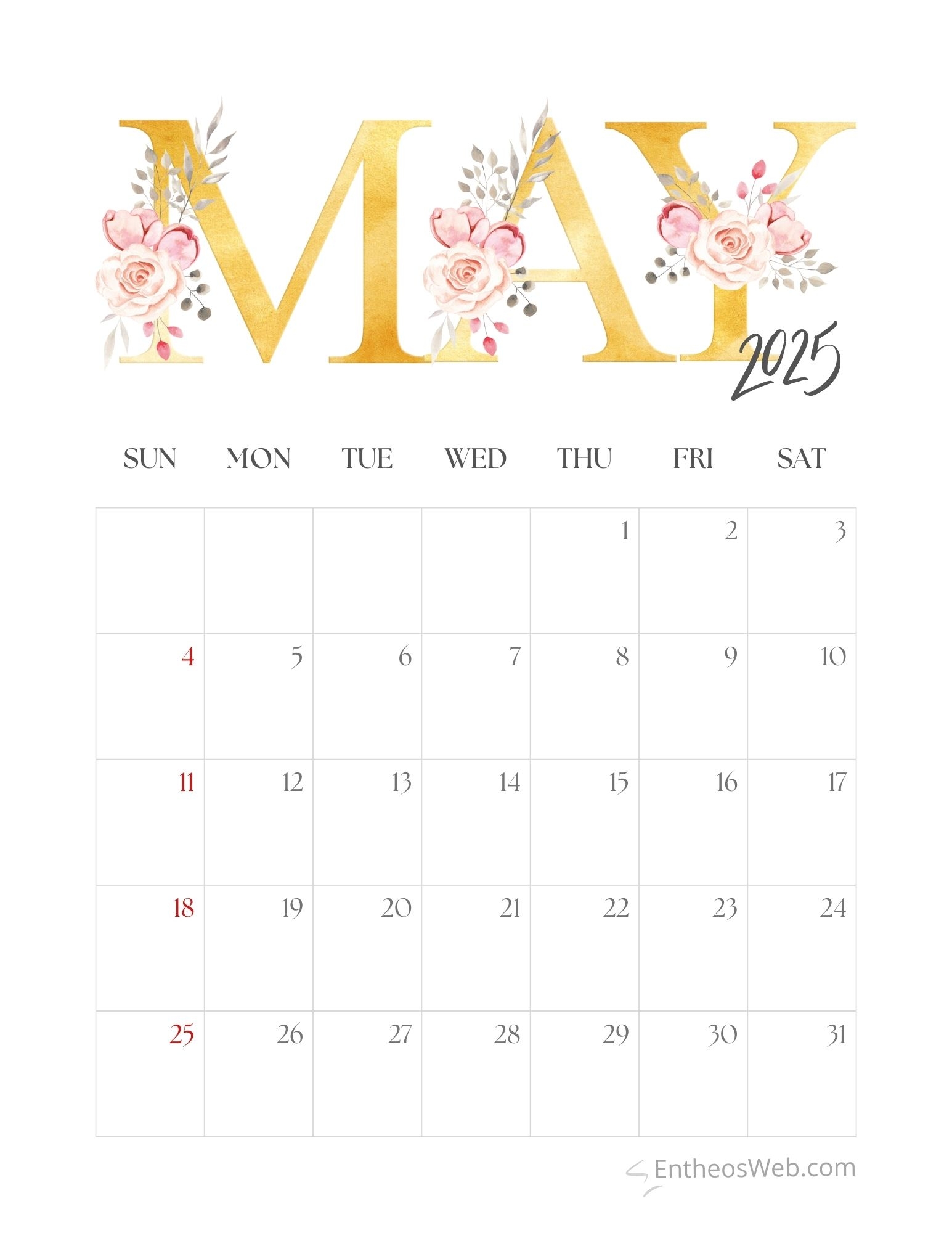 May 2025 Calendar Printables EntheosWeb